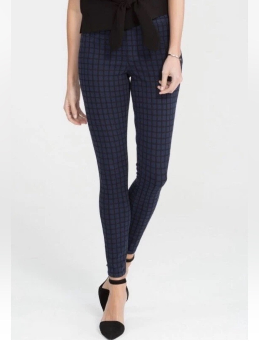 Spanx Ankle Length Leggings - Lapis Night Blue Black Check size XL Jean-ish NWT